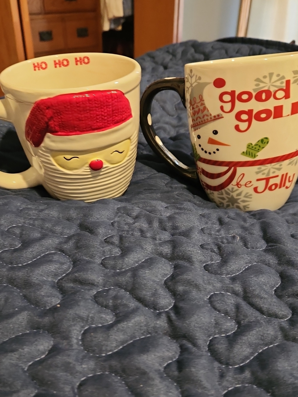Holiday Santa & Snowman Ceramic Mug Set - Red, White, Black, Green